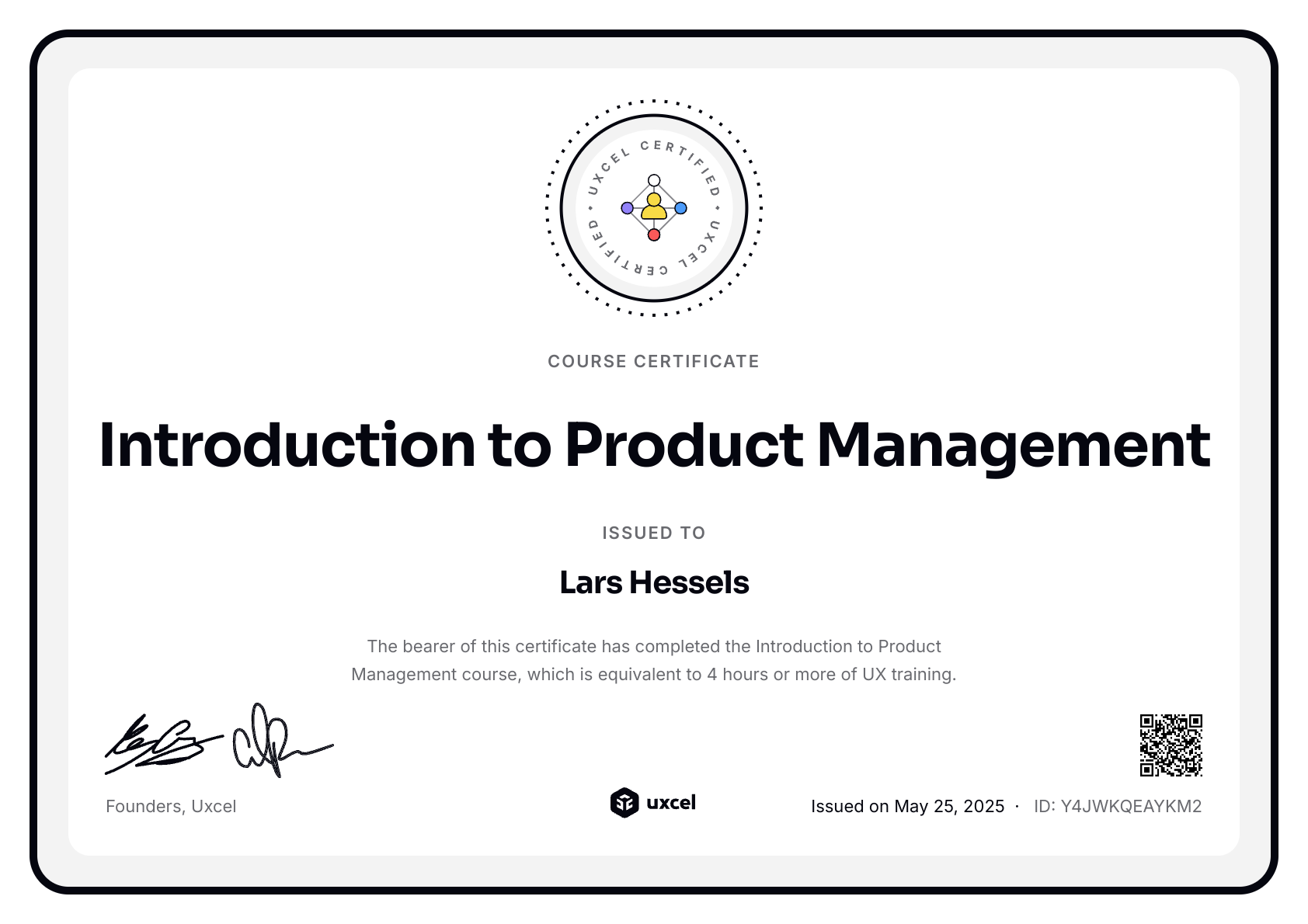 Lars Hessels's certificate